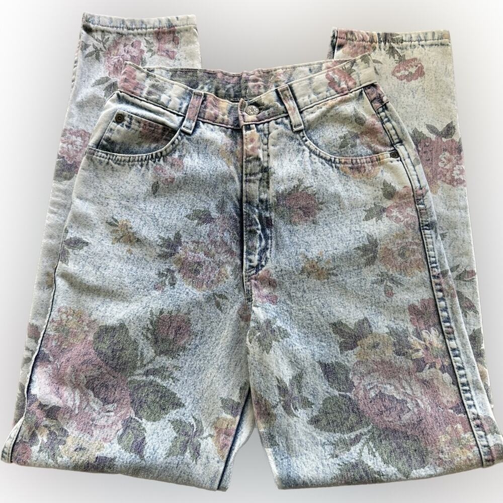 Vintage Stuffed Shirt Jeanswear Floral Printed Acid Wash Jeans 7/8